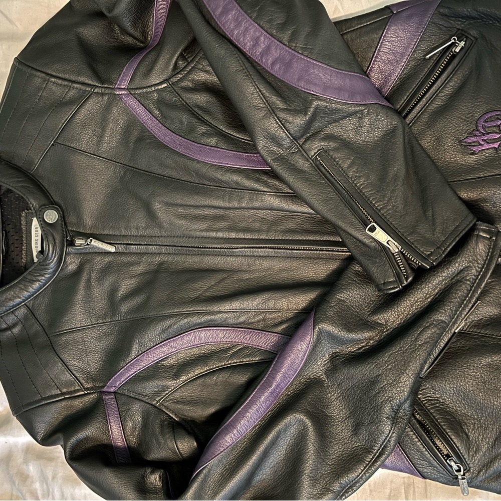 Harley-Davidson Black Leather Jacket with Purple Highlights